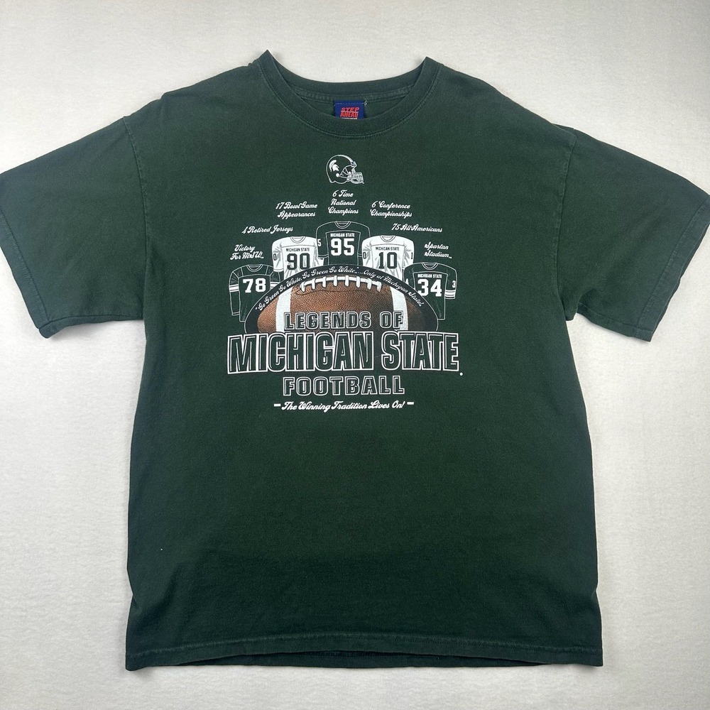 Step Ahead Michigan State Football Mens L Green Legends Graphic Tee Vintage